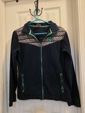 Navy Zip-Up Fleece Jacket with Green Trim